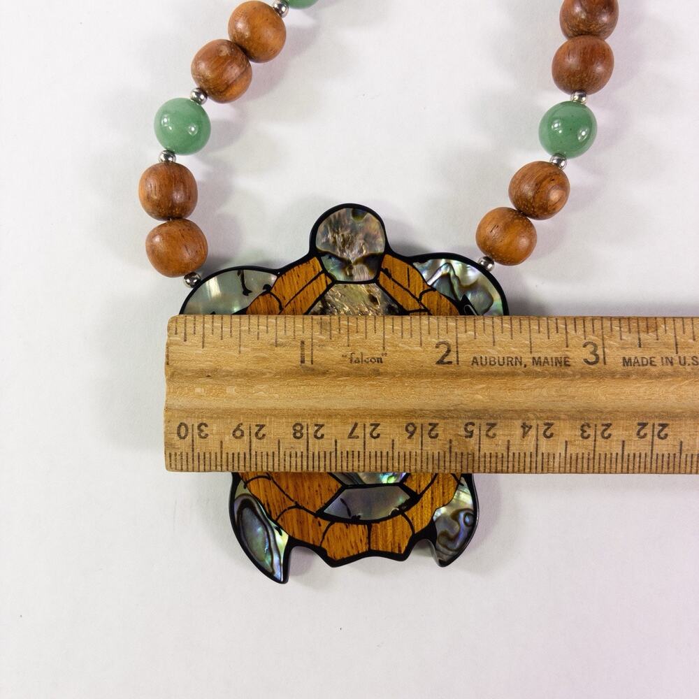 Lee Sands Turtle Necklace Abalone Inlay Bayong Wood Jade Beads 22" w/ Box - Picture 6 of 10
